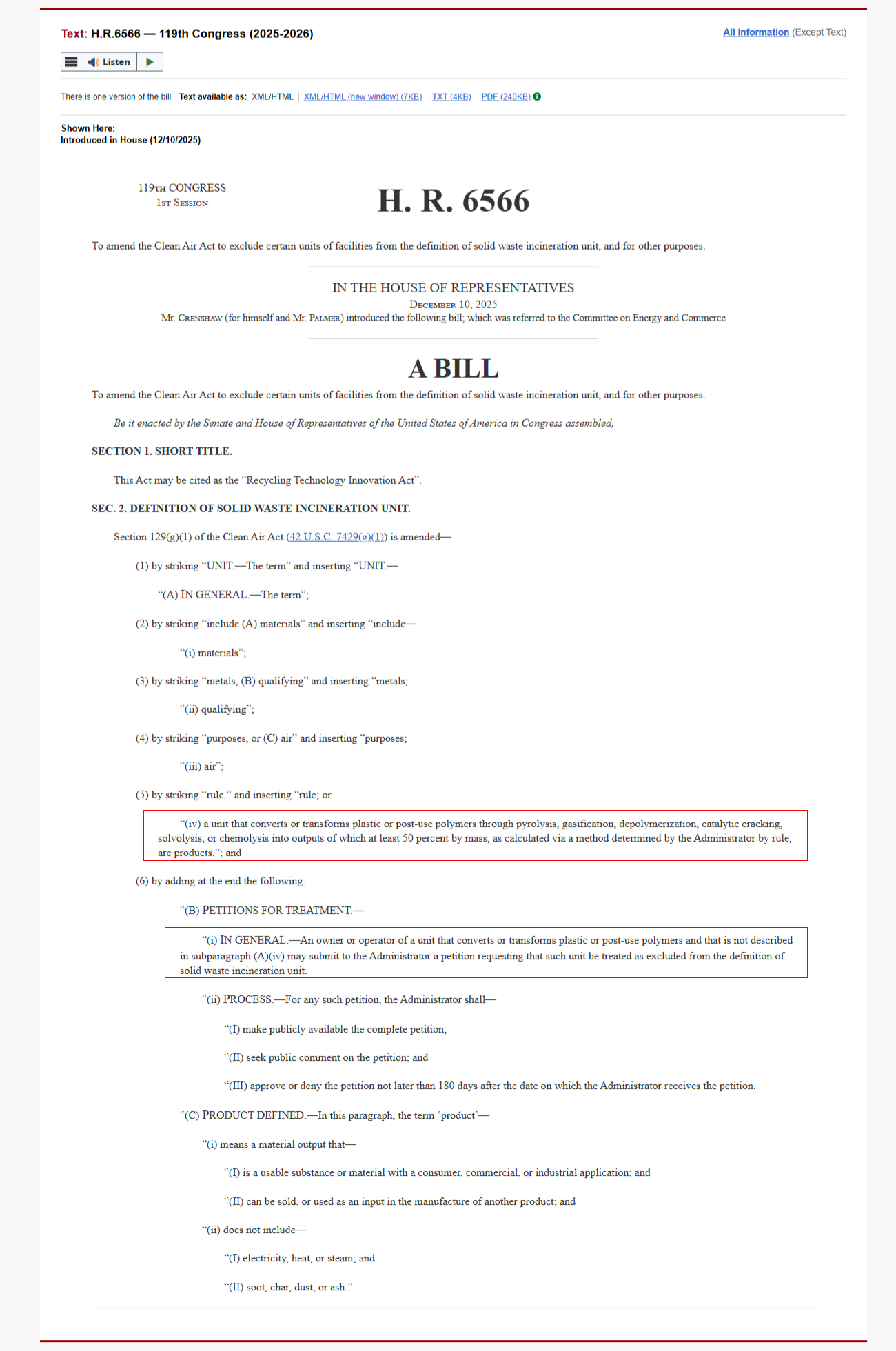 Recycling Technology Innovation Act
