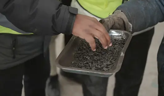 Visitors Touch Freshly Made Wood Chip Biochar