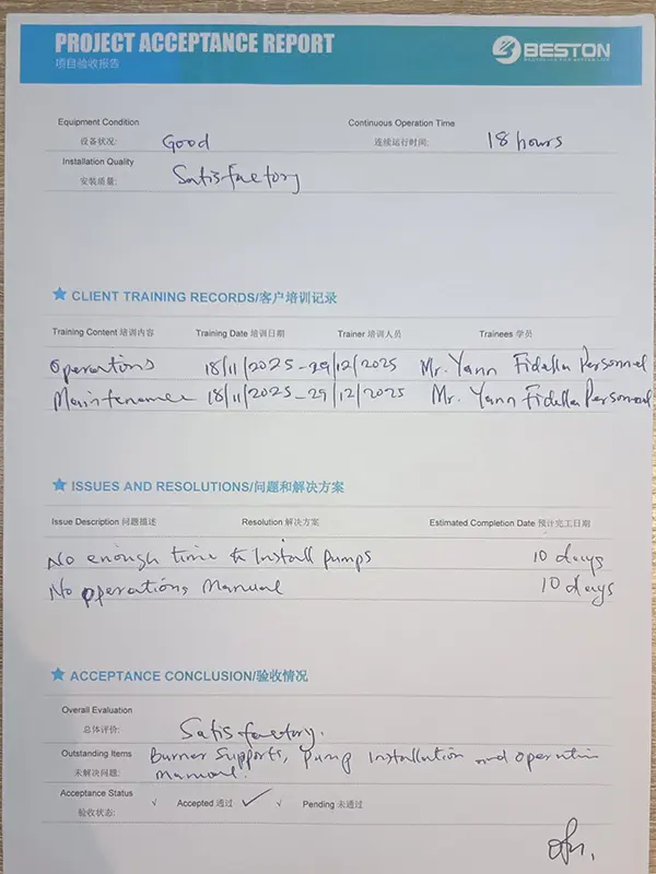 Project Acceptance Report of African Client