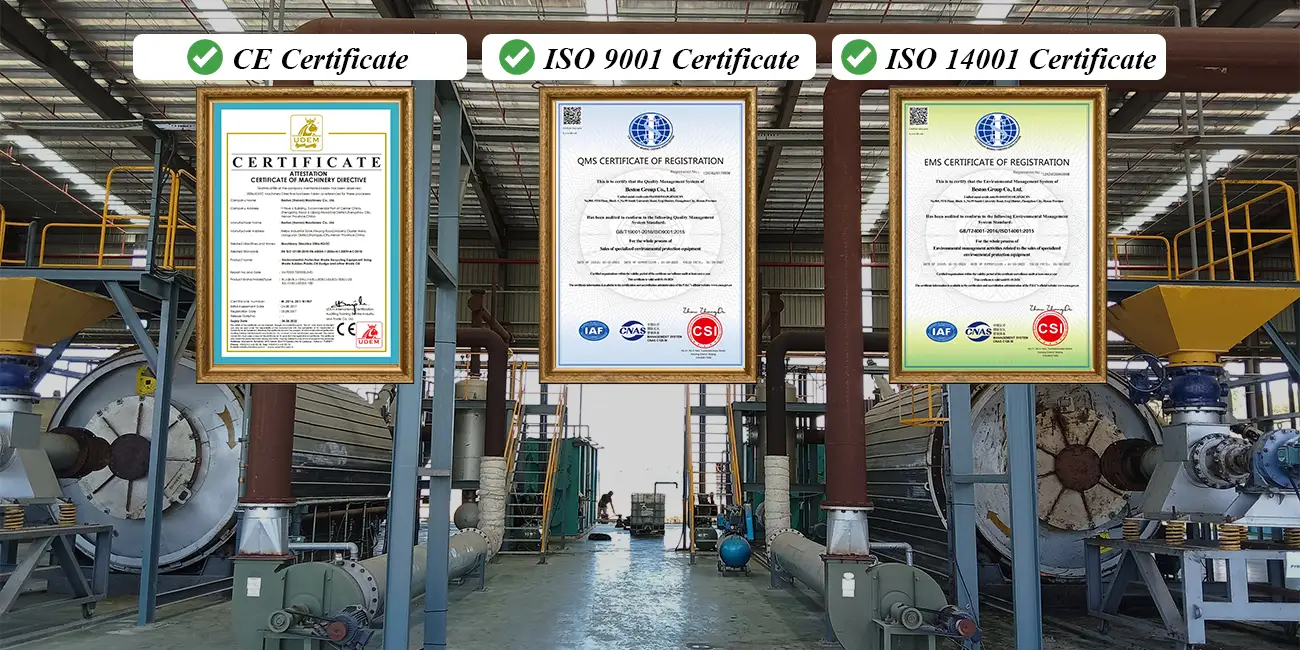 CE and ISO Certificates of Plastic to Fuel Machine