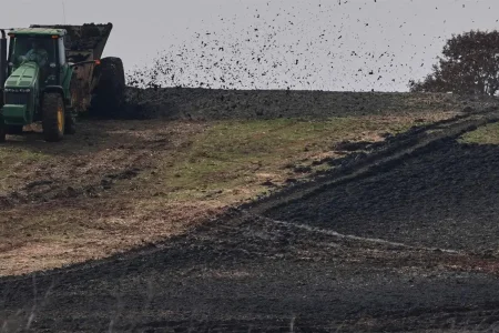 Sewage sludge residue applied to farmland as fertilizer